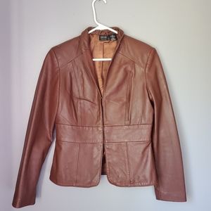 Nicole Miller Carmel Brown 100% Leather Jacket